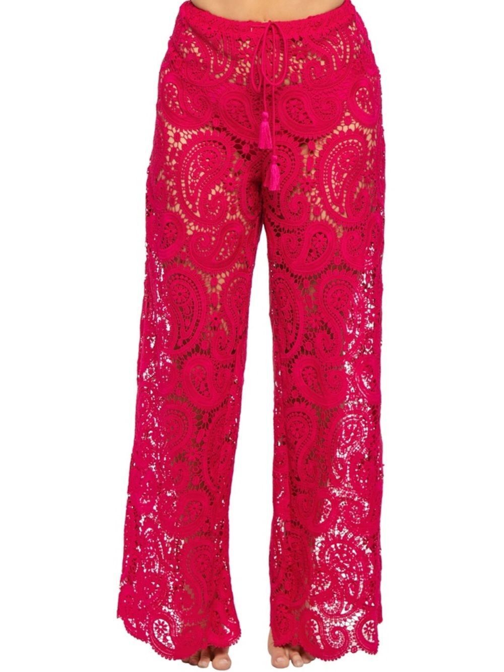 L'AGENCE Fuchsia Geraldine Cover-Up Pant in Crochet Paisley size xs